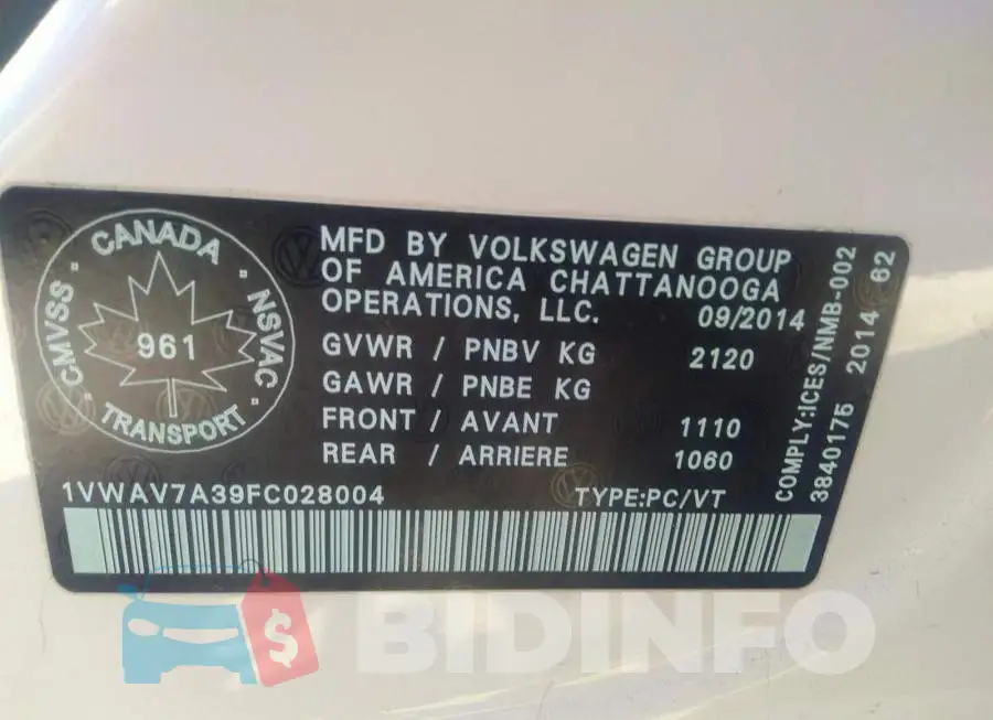 1VWAV7A39FC028004 Photo# 9