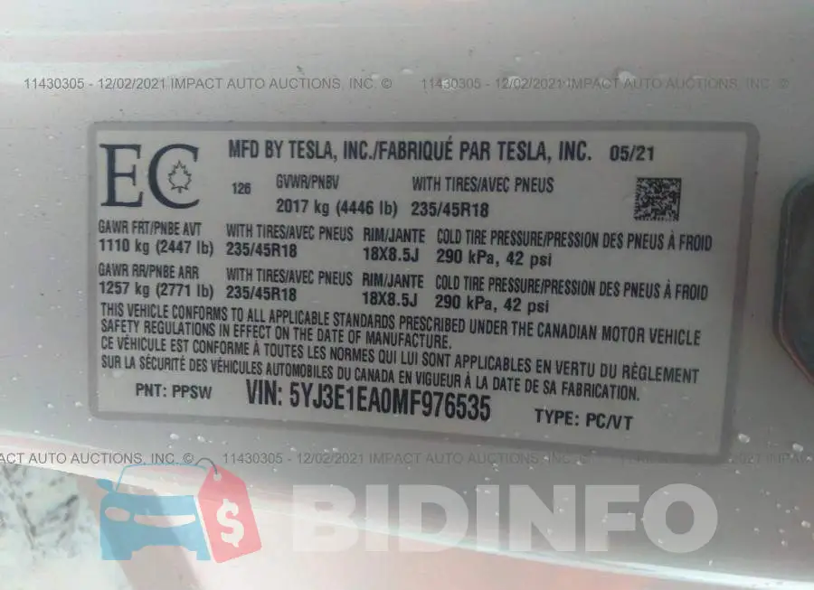 5YJ3E1EA0MF976535 Photo# 9
