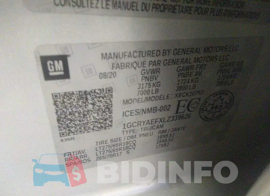 1GCRYAEFXLZ339626 Photo# 9