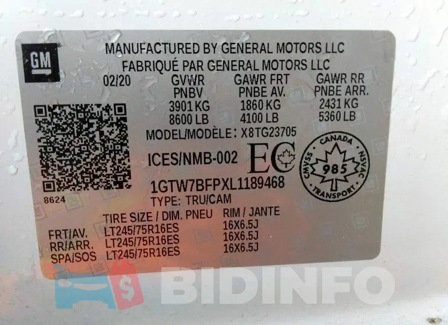 1GTW7BFPXL1189468 Photo# 9