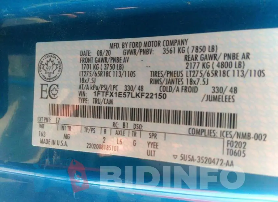 1FTFX1E57LKF22150 Photo# 9