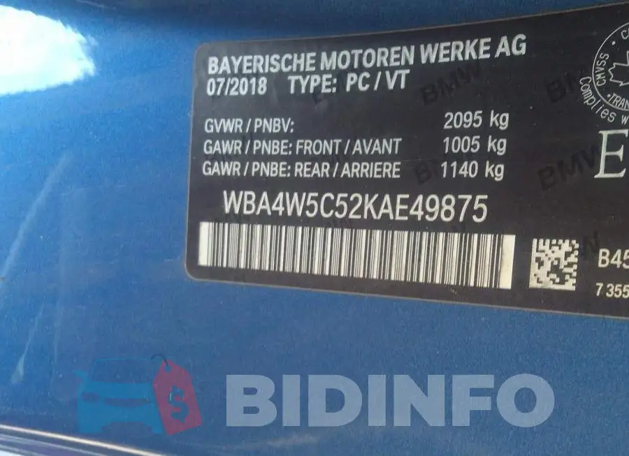 WBA4W5C52KAE49875 Photo# 9