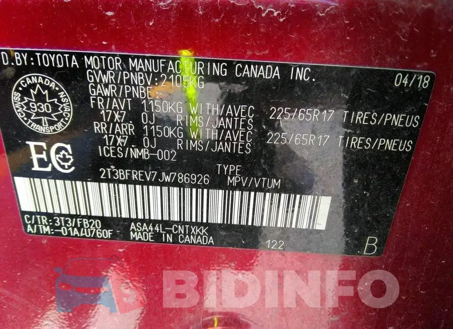 2T3BFREV7JW786926 Photo# 9