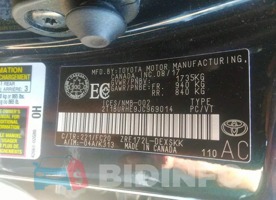 2T1BURHE9JC969014 Photo# 9