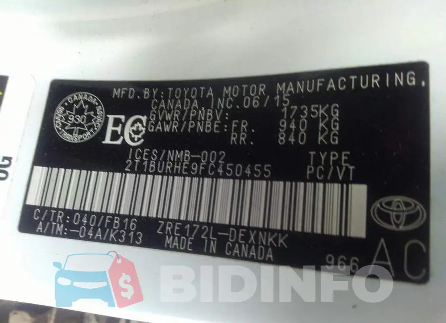 2T1BURHE9FC450455 Photo# 9