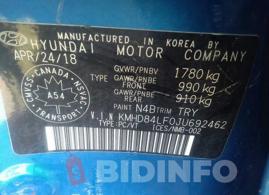 KMHD84LF0JU692462 Photo# 9