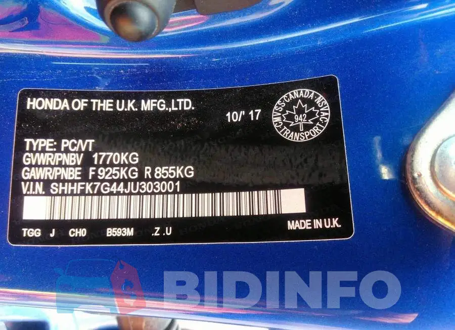 SHHFK7G44JU303001 Photo# 9