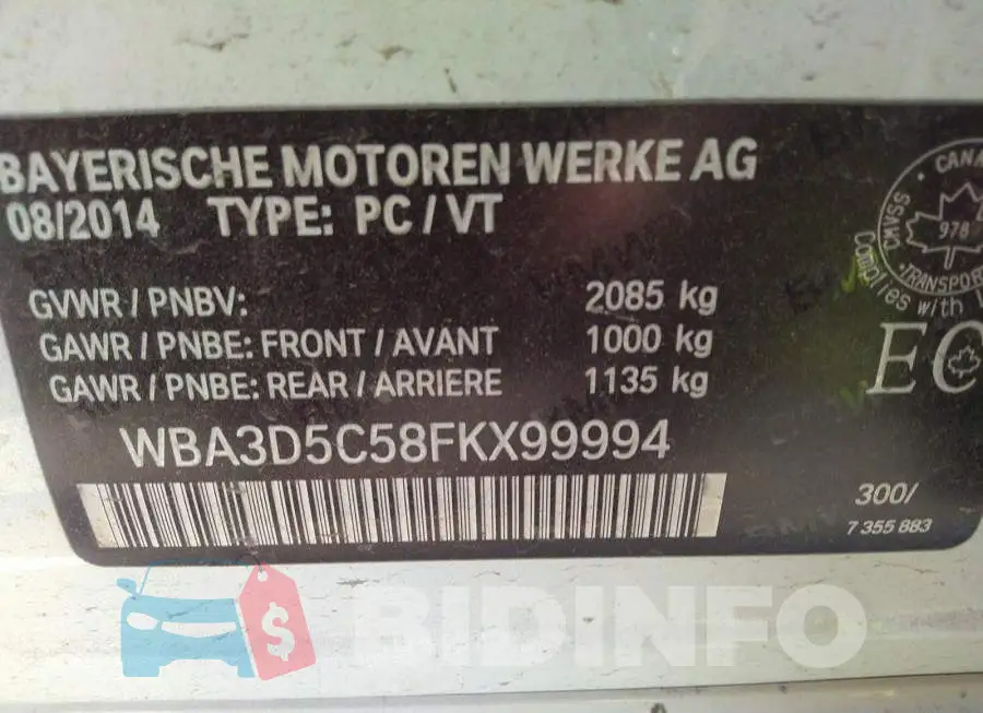 WBA3D5C58FKX99994 Photo# 9