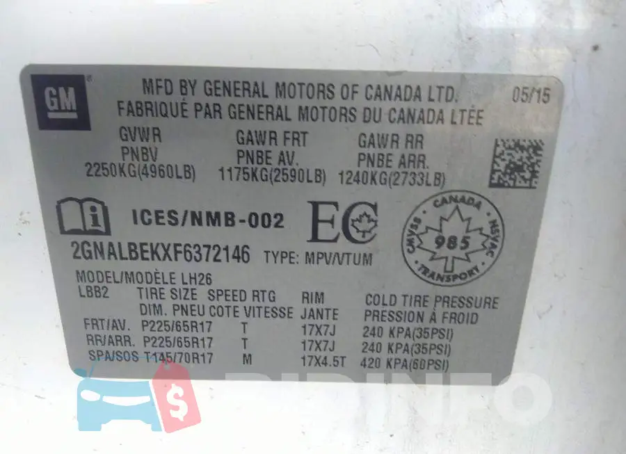 2GNALBEKXF6372146 Photo# 9