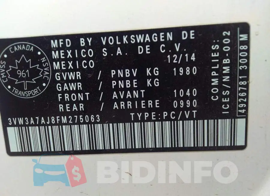 3VW3A7AJ8FM275063 Photo# 9
