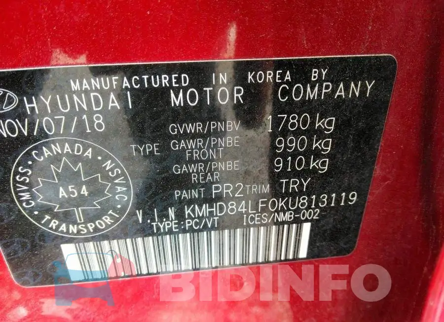 KMHD84LF0KU813119 Photo# 9