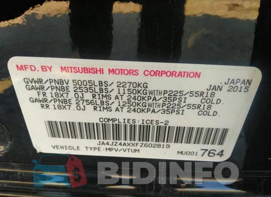 JA4JZ4AXXFZ602819 Photo# 9 JA4JZ4AXXFZ602819 Photo# 9