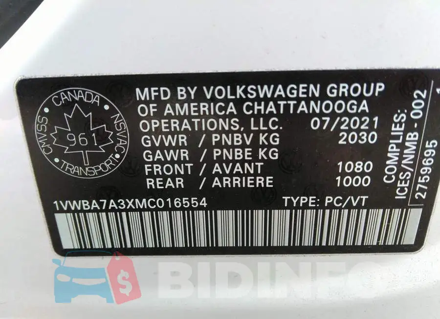 1VWBA7A3XMC016554 Photo# 9