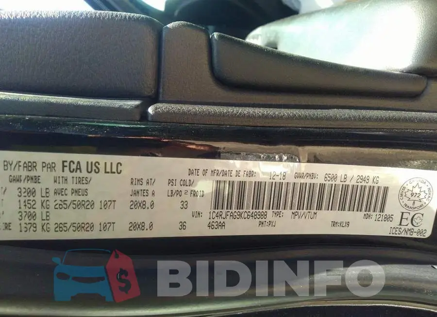 1C4RJFAG9KC648988 Photo# 9