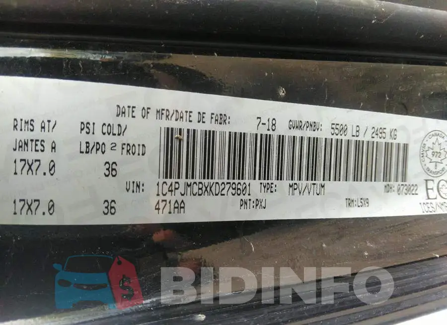1C4PJMCBXKD279601 Photo# 9