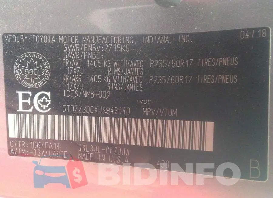 5TDZZ3DCXJS942140 Photo# 9