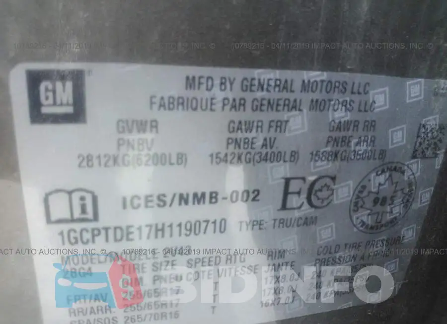 1GCPTDE17H1190710 Photo# 9