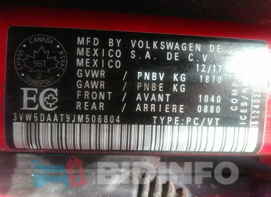 3VW5DAAT9JM506804 Photo# 9