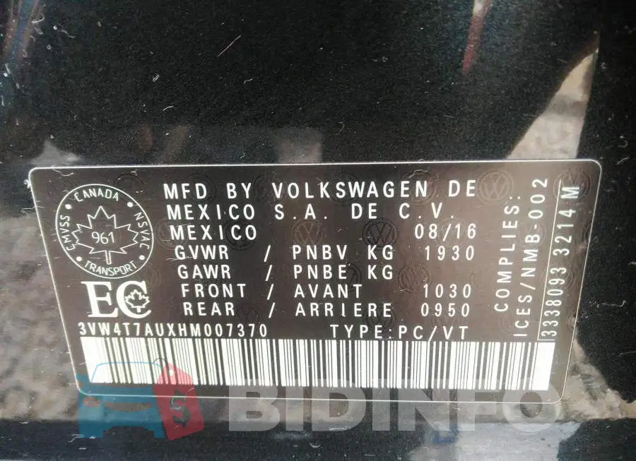 3VW4T7AUXHM007370 Photo# 9