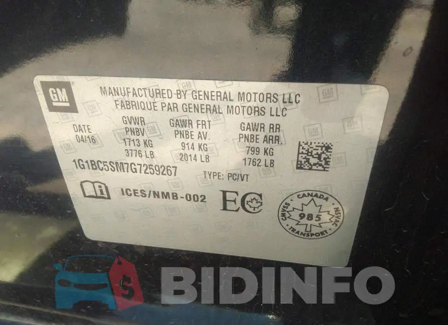 1G1BC5SM7G7259267 Photo# 9