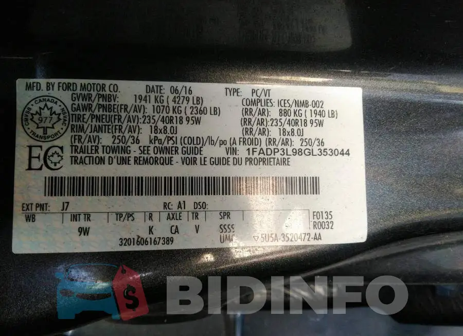1FADP3L98GL353044 Photo# 9