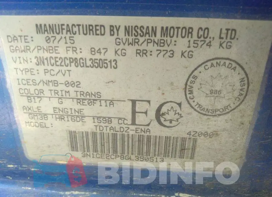3N1CE2CP8GL350513 Photo# 9
