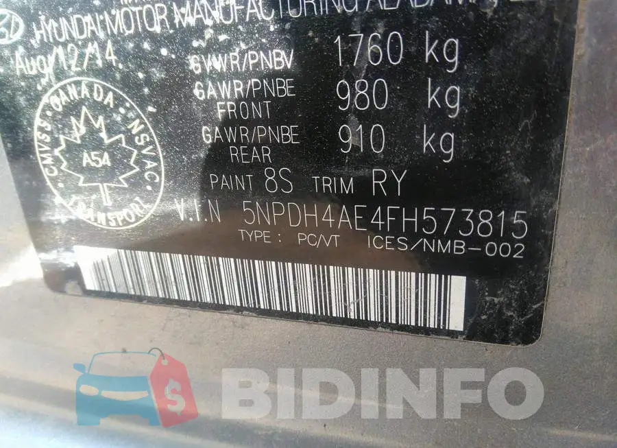 5NPDH4AE4FH573815 Photo# 9