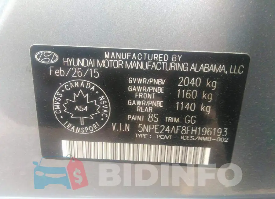 5NPE24AF8FH196193 Photo# 9