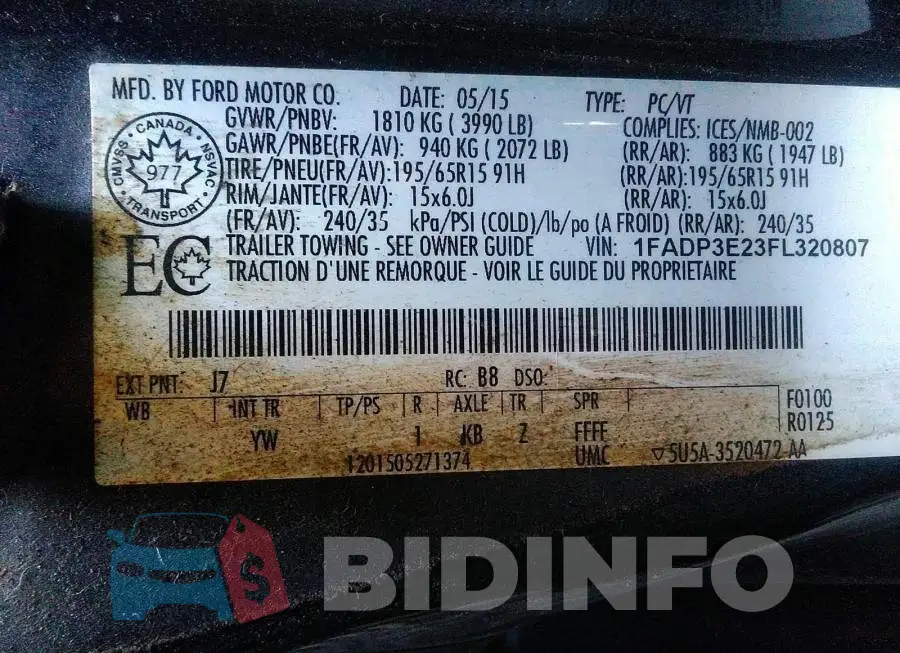 1FADP3E23FL320807 Photo# 9