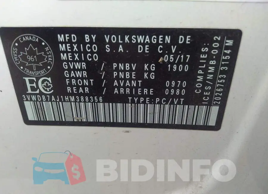 3VWDB7AJ1HM388356 Photo# 9