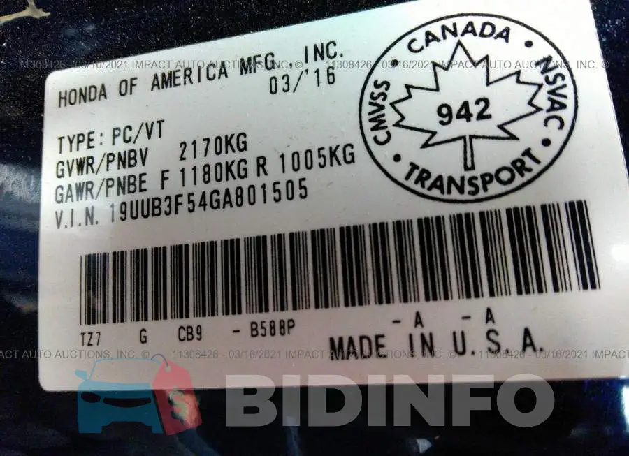 19UUB3F54GA801505 Photo# 9