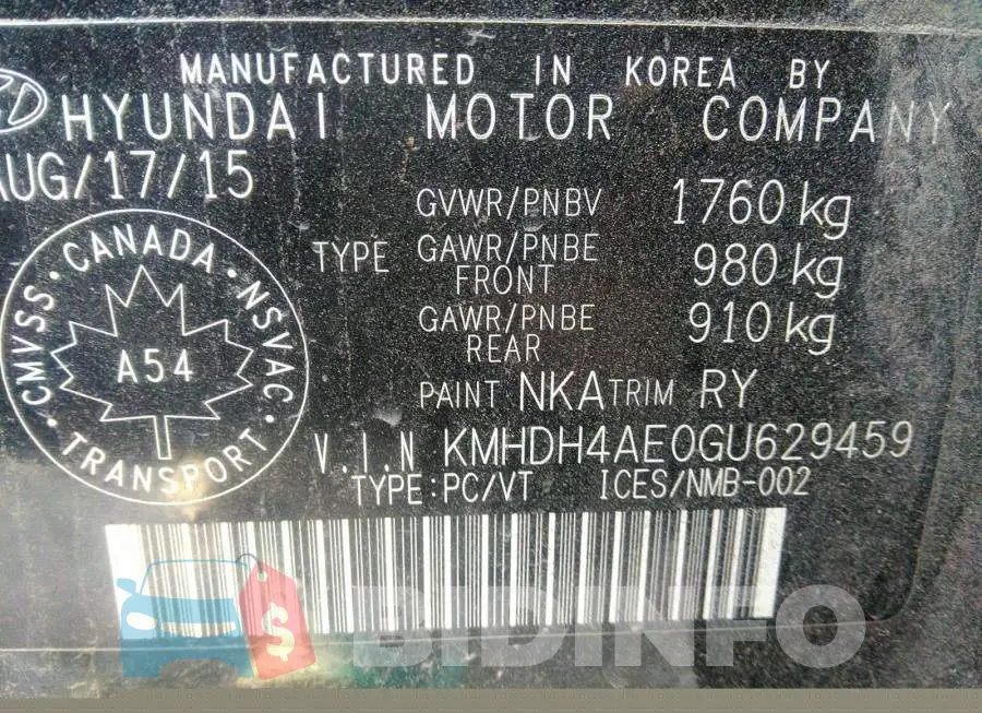 KMHDH4AE0GU629459 Photo# 9