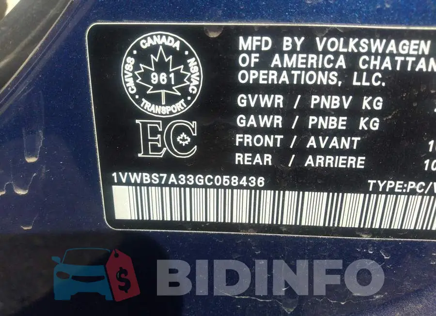 1VWBS7A33GC058436 Photo# 9