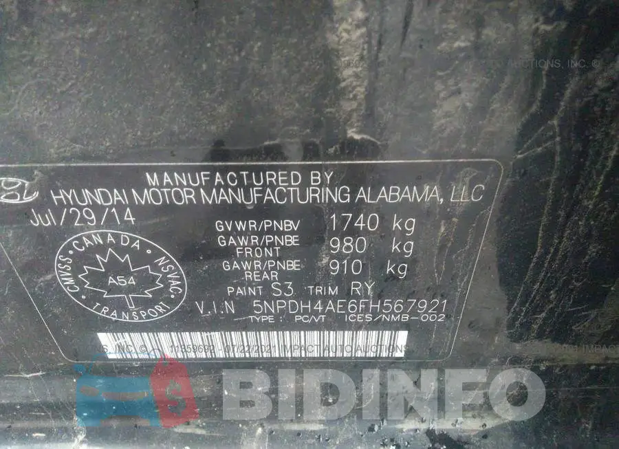 5NPDH4AE6FH567921 Photo# 9