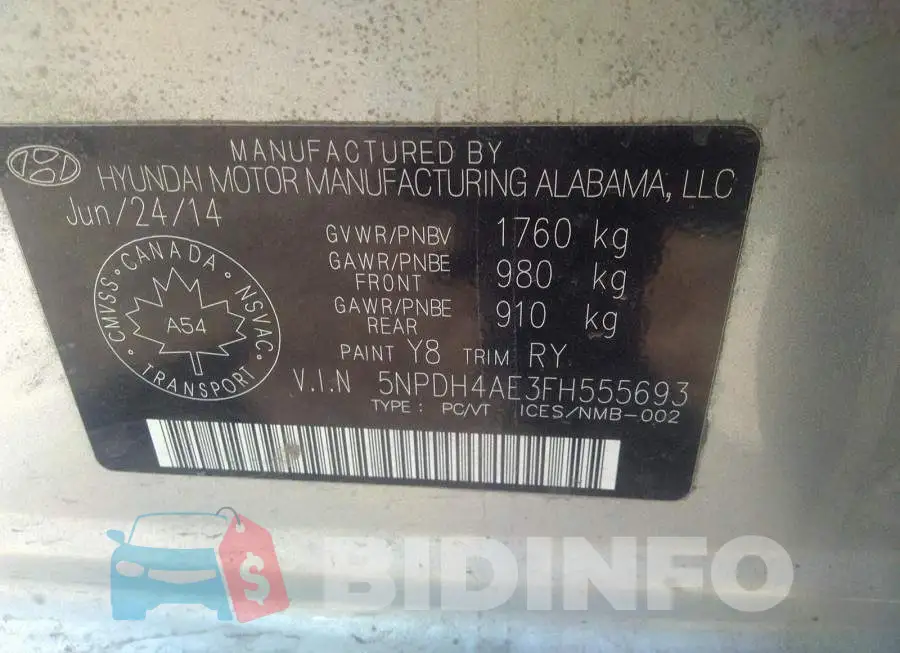 5NPDH4AE3FH555693 Photo# 9