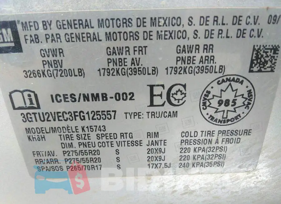 3GTU2VEC3FG125557 Photo# 9