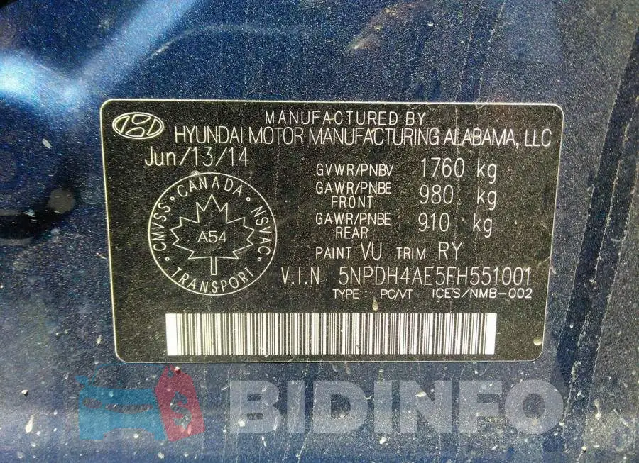 5NPDH4AE5FH551001 Photo# 9