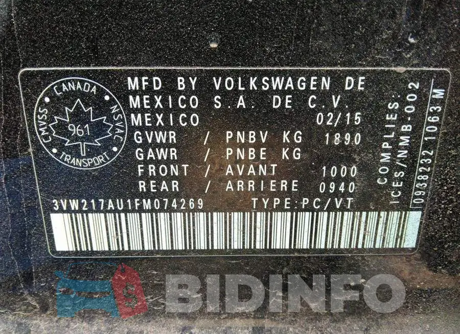 3VW217AU1FM074269 Photo# 9
