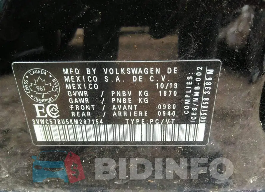 3VWC57BU5KM267154 Photo# 9