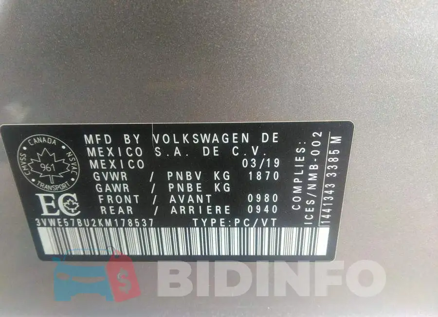 3VWE57BU2KM178537 Photo# 9