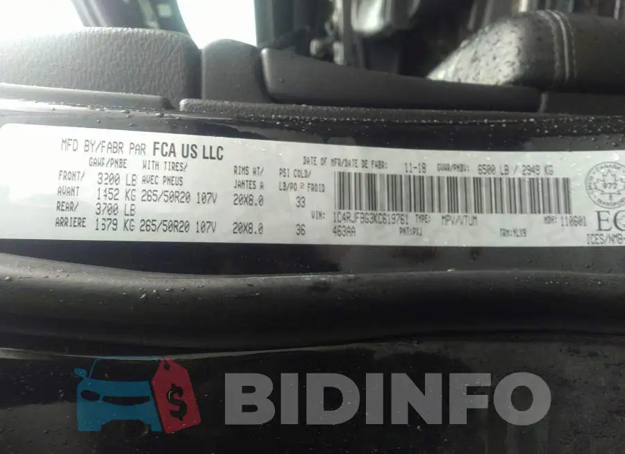 1C4RJFBG3KC619761 Photo# 9