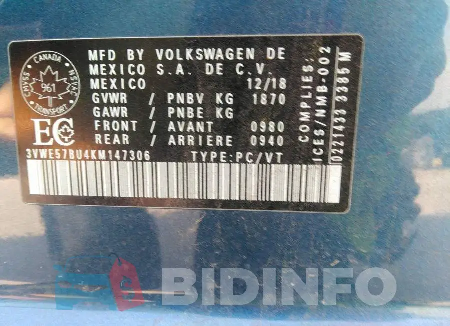 3VWE57BU4KM147306 Photo# 9