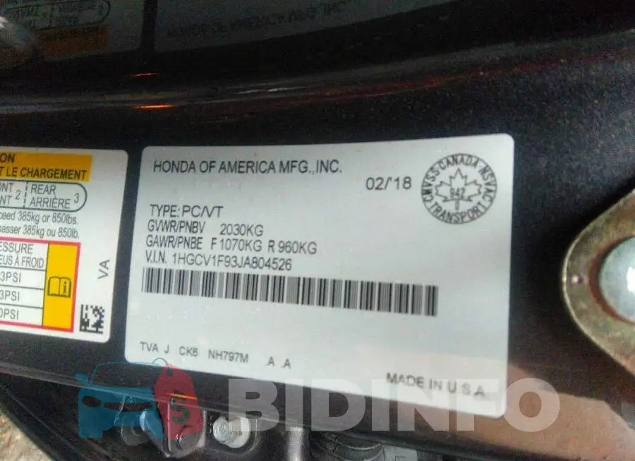 1HGCV1F93JA804526 Photo# 9