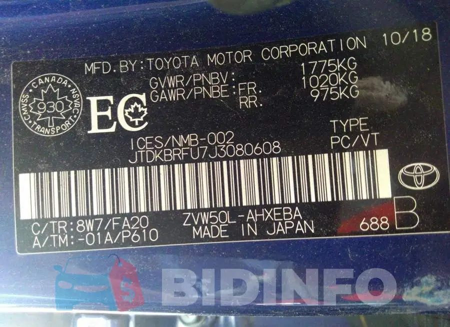 JTDKBRFU7J3080608 Photo# 9