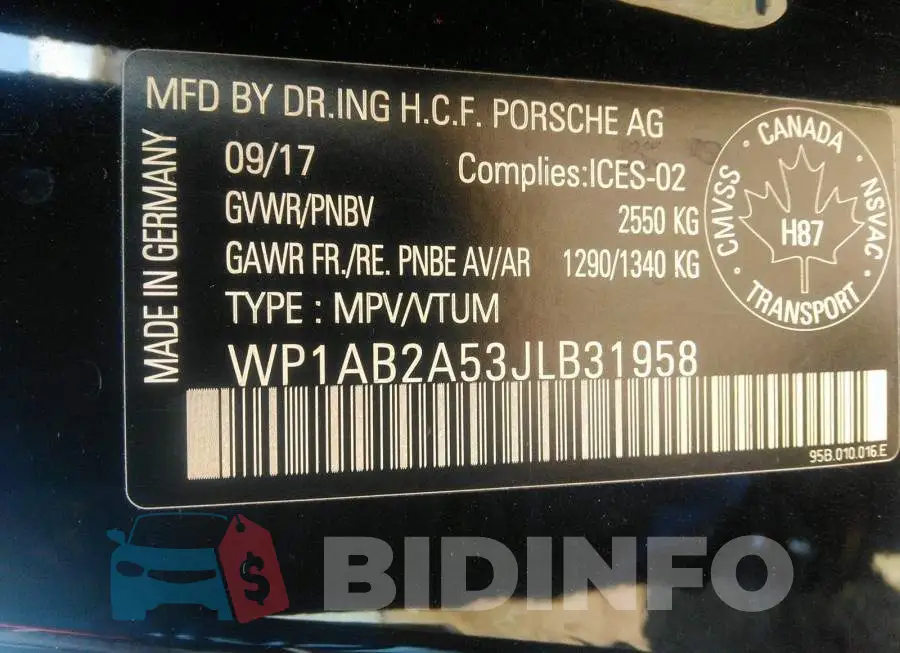 WP1AB2A53JLB31958 Photo# 9