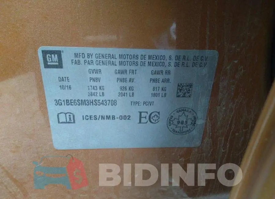 3G1BE6SM3HS543708 Photo# 9