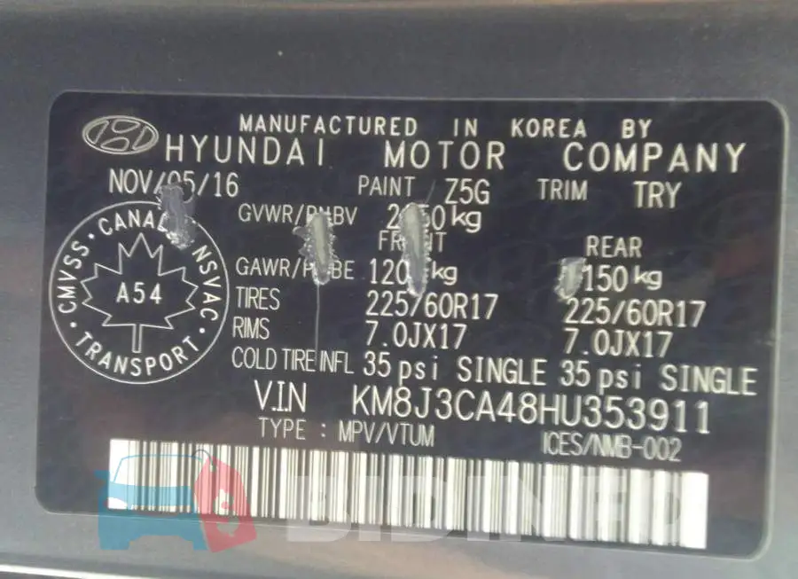 KM8J3CA48HU353911 Photo# 9