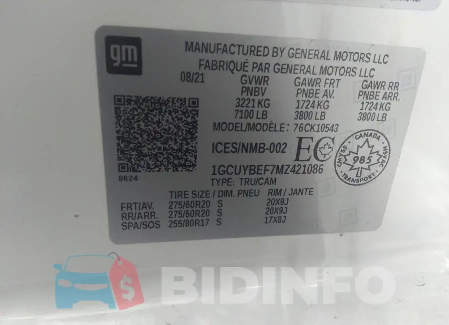 1GCUYBEF7MZ421086 Photo# 9