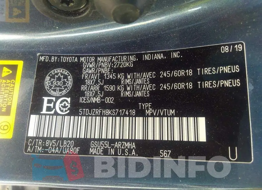 5TDJZRFH8KS717418 Photo# 9