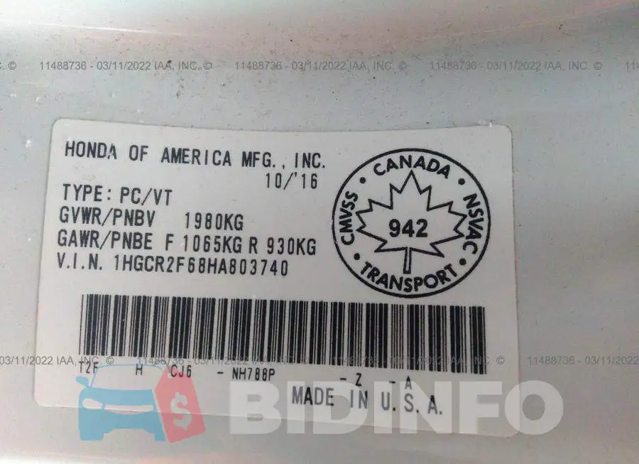 1HGCR2F68HA803740 Photo# 9